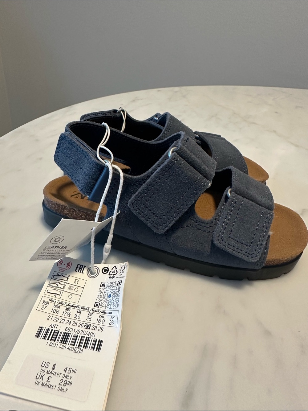 NEW Zara Kids Suede Adjustable Sandals, Unisex, Toddler size 10.5